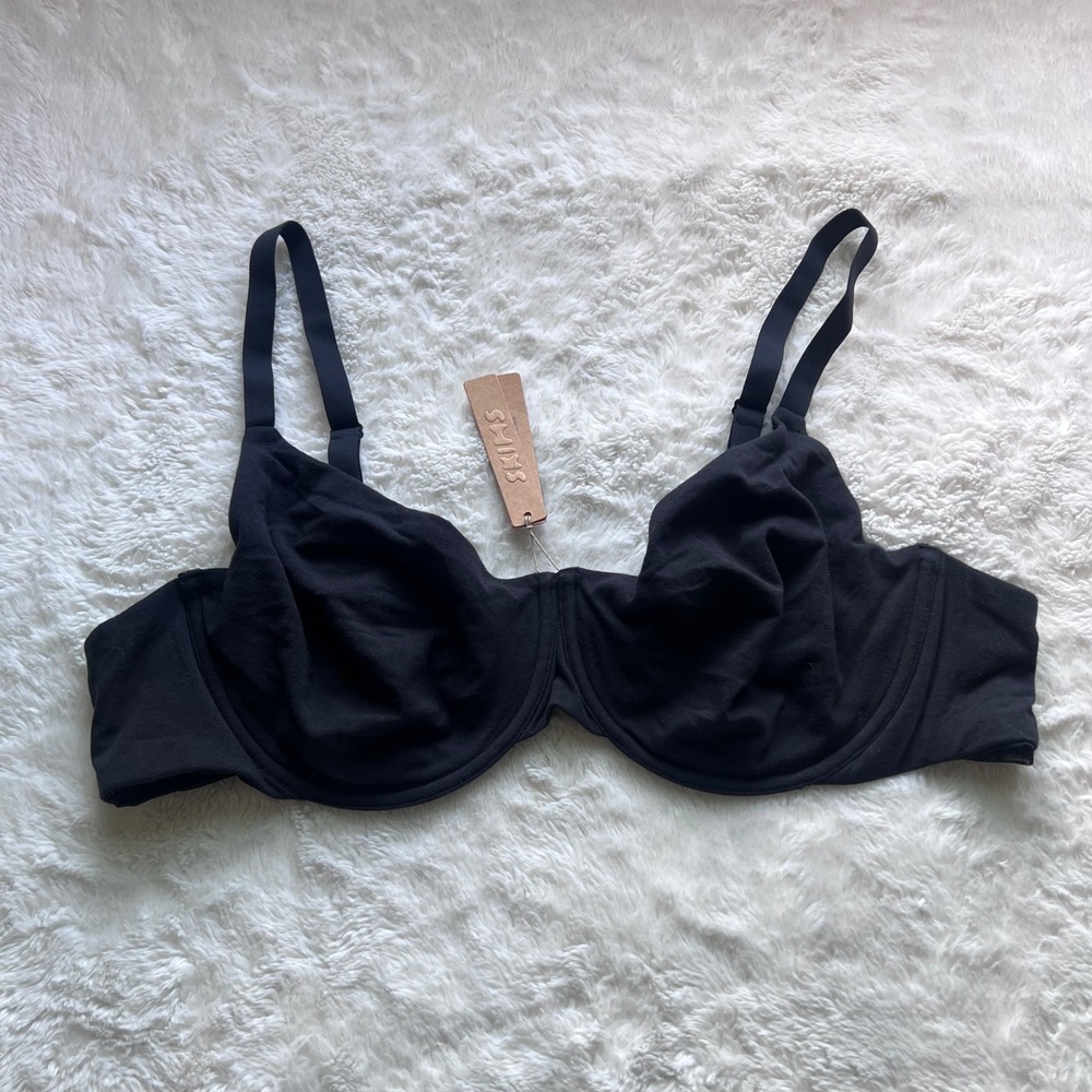 SKIMS Cotton Jersey Unlined Underwire Bra Soot Black Size 44D BR-UWR-0637 NEW - Picture 3 of 11